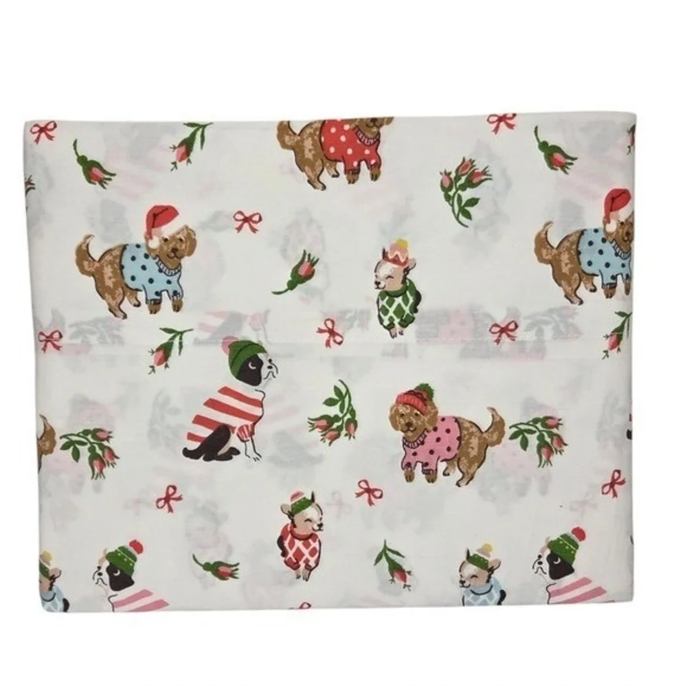Cath Kidston Puppy Love Pink King Sheet Set 100%‎ Cotton Christmas Dogs Holiday